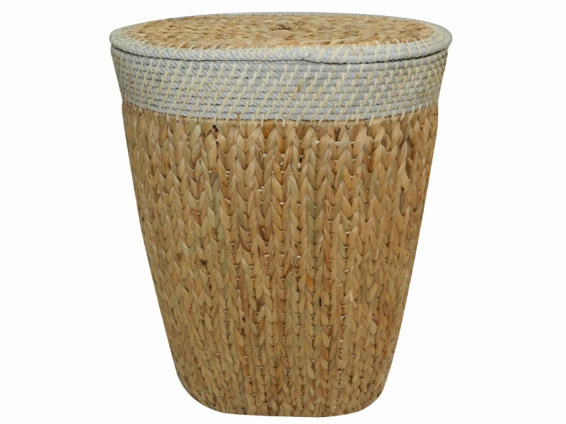 Bespoke Oval Water Hyacinth Laundry Hamper with Rope Rim - Sustainable Storage Solution